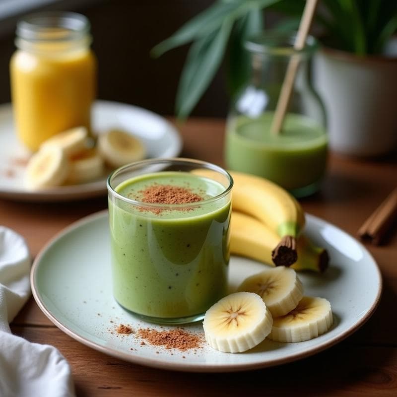Batido de Espirulina, Plátano y Canela con Leche de Coco: Desayuno Superfood Energético
