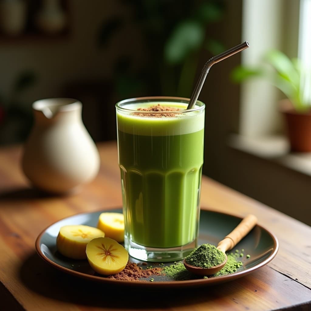 Batido de Espirulina y Plátano Macho con Canela: Bebida Superalimento Vegana
