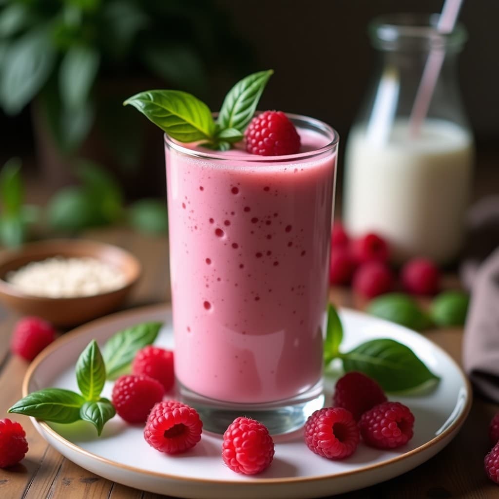 Batido de Pierre de Frambuesa y Albahaca con Leche de Avena: Bebida Francesa Desintoxicante en 5 Minutos