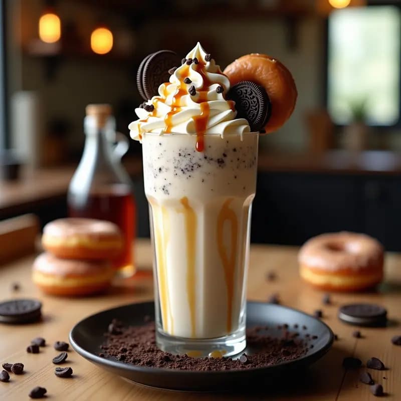 Batido Freakshake de Galletas Oreo y Helado de Vainilla: Coronado con Donuts Glaseados