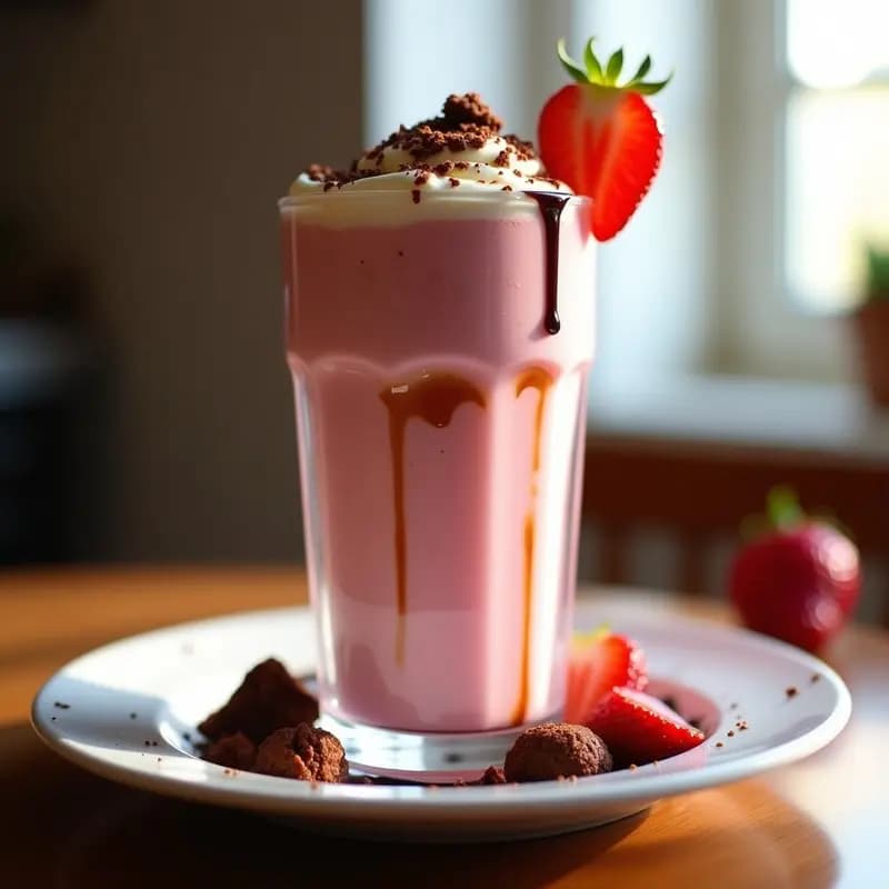 Batido de Fresa con Cheesecake Troceado y Toppings de Brownies: El Milkshake Más Indulgente