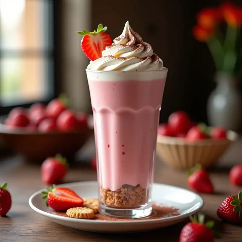 Batido de Fresa con Galleta Triturada y Nata Montada: Postre en Vaso para Niños y Adultos