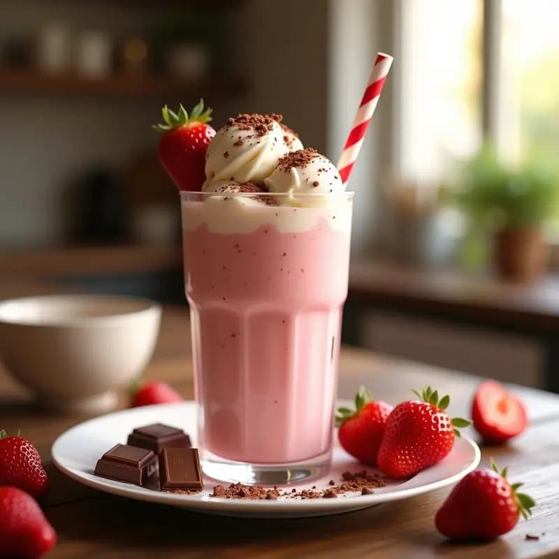 Batido de Fresa con Helado de Vainilla y Barritas de Chocolate: Bebida Fresca y Dulce para el Verano