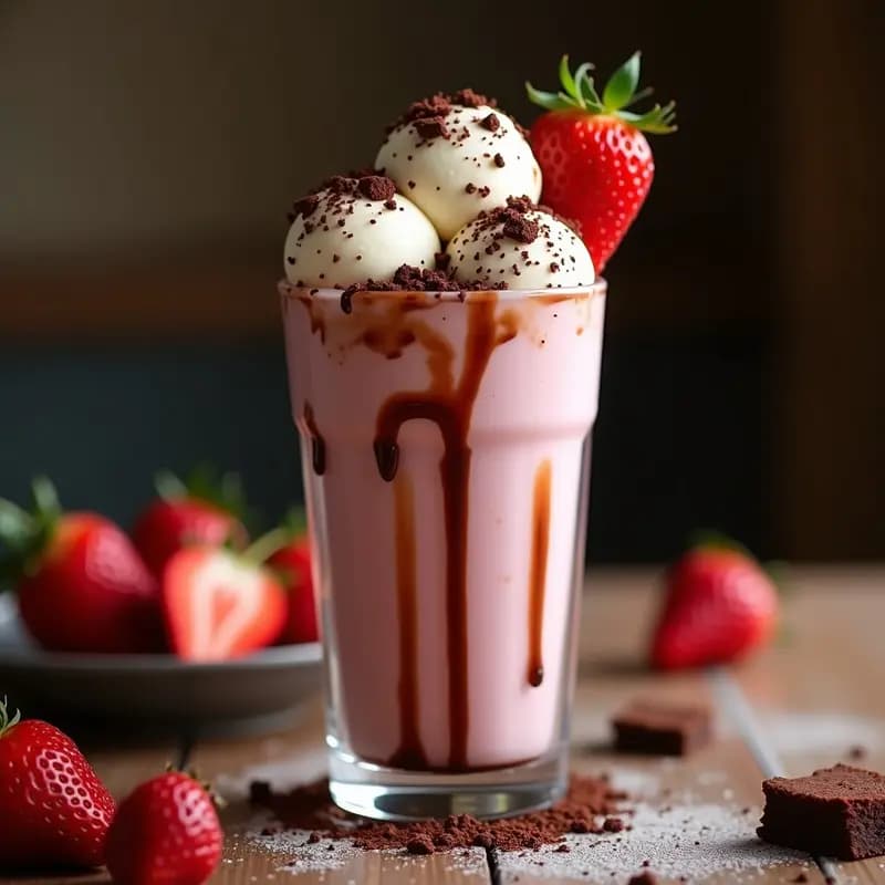 Batido de Fresa, Helado de Vainilla y Brownie Triturado: Explosión de Dulzura