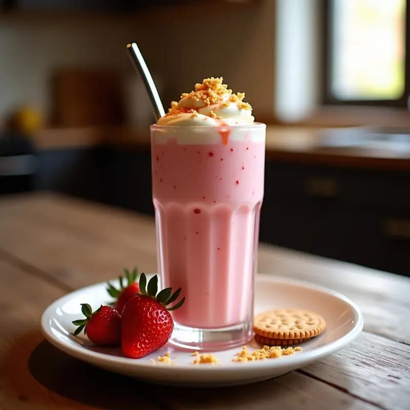 Batido de Fresa, Vainilla y Galletas Maria Trituradas: Merienda Clásica con Toque Especial