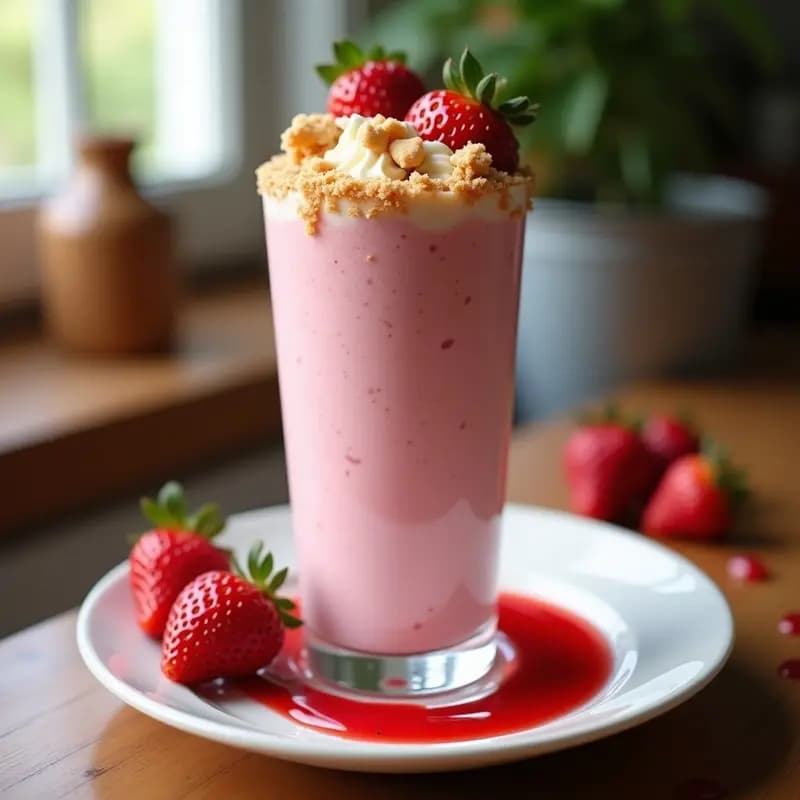 Batido de Fresas con Cheesecake Troceado y Galleta Triturada: Postre en Forma Líquida