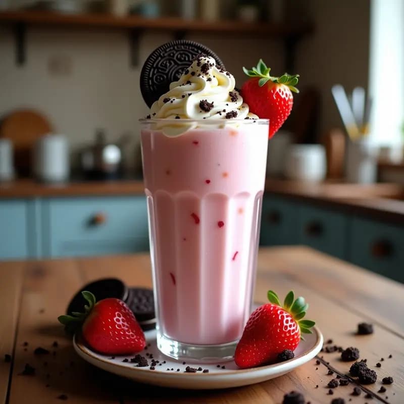 Batido de Fresas con Cheesecake Triturado y Galleta Oreo: El Postre Líquido Soñado