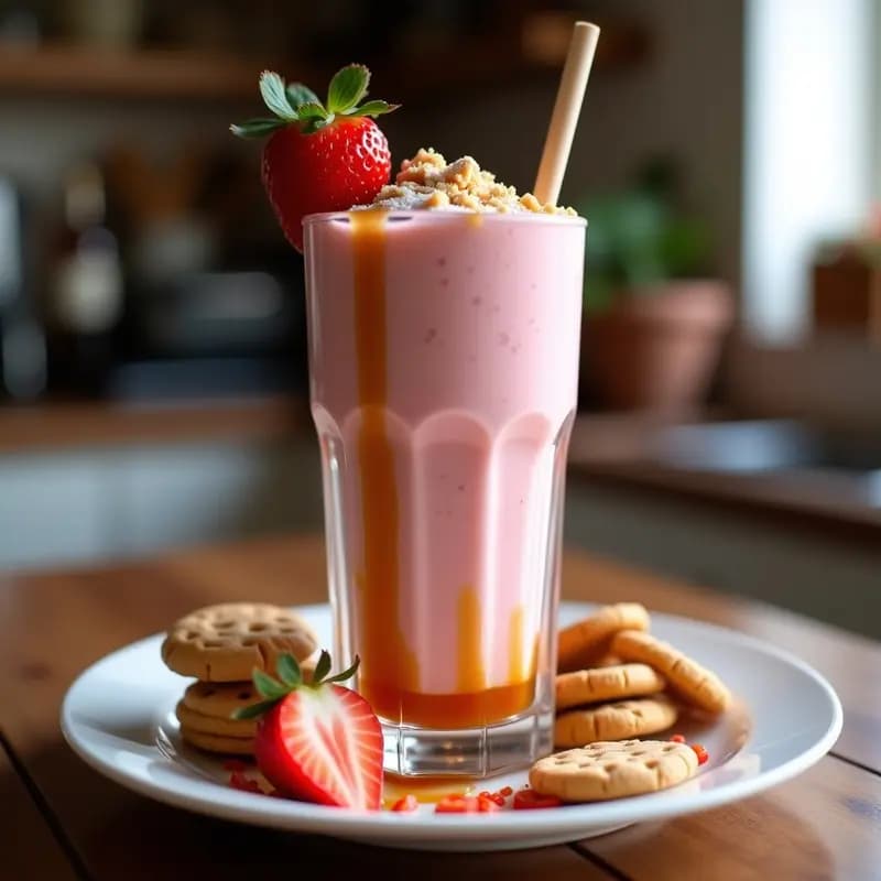 Batido de Fresas con Cheesecake y Sirope de Caramelo: Bebida Postre para los Más Golosos