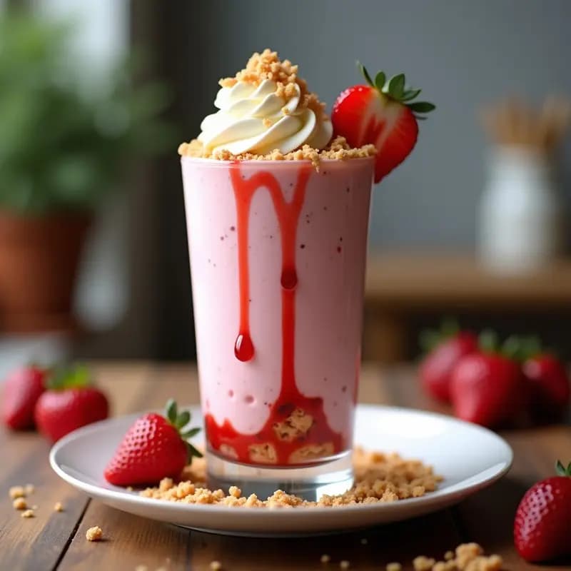 Batido de Fresas con Cheesecake Triturado y Sirope de Fresa: Postre en Vaso para Adictos al Dulce