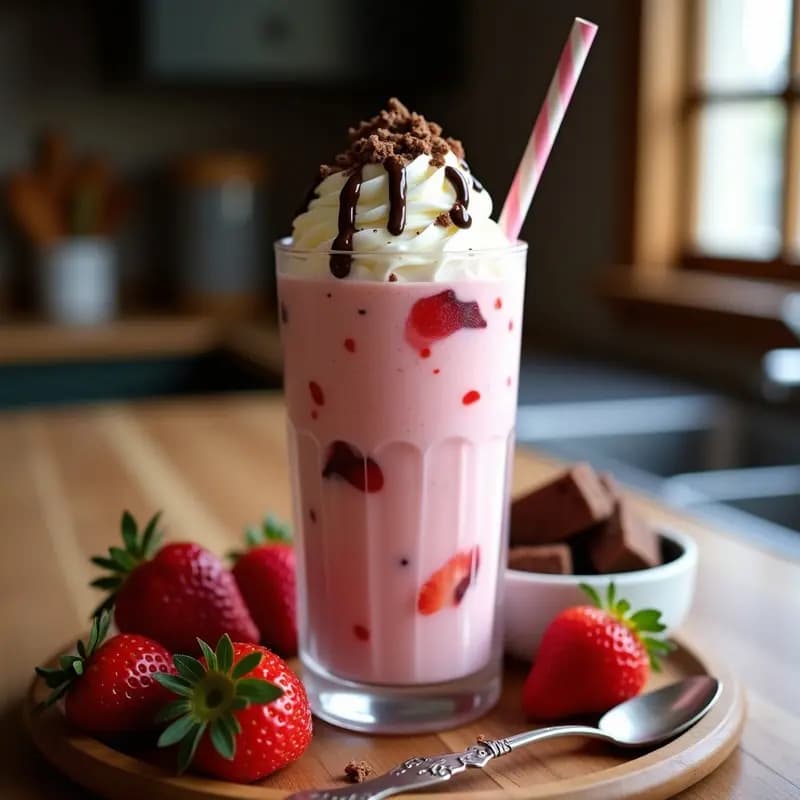 Batido de Fresas, Helado de Vainilla y Brownies Troceados: Explosión de Sabores Dulces