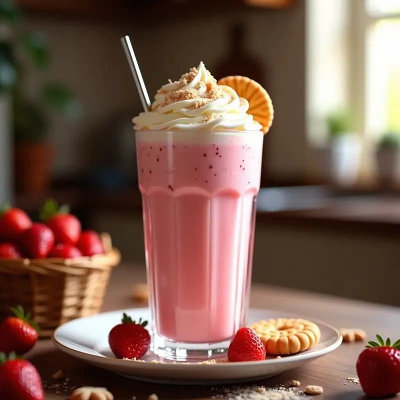 Batido de Fresas con Leche Condensada y Galletas Trituradas: Bebida Rosa y Ultraazucarada