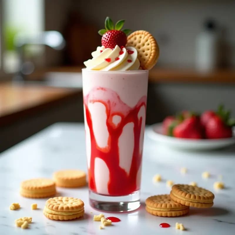 Batido de Galletas Prince con Helado de Vainilla y Sirope de Fresa: Postre Sueco en Versión Líquida