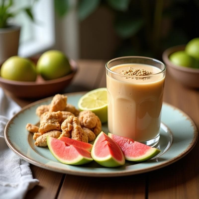 Batido de Guayaba y Jengibre con Semillas de Lino Dorado: Bebida Tropical Keto y Sin Lactosa