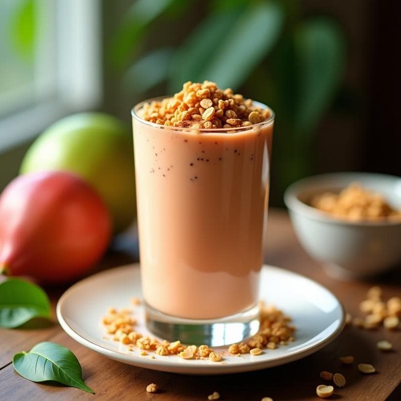 Batido de Guayaba y Linaza con Topping de Granola de Amapola: Bebida Colombiana Alta en Fibra