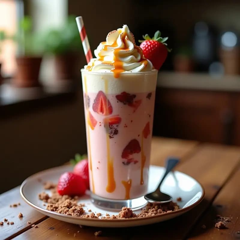 Batido de Helado de Fresa, Brownie y Salsa de Caramelo con Natas: Para los Más Golosos