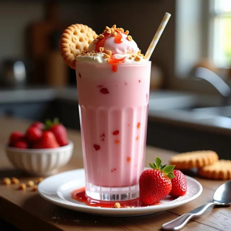 Batido de Helado de Fresa con Trozos de Cheesecake y Galleta María: Explosión de Dulzor