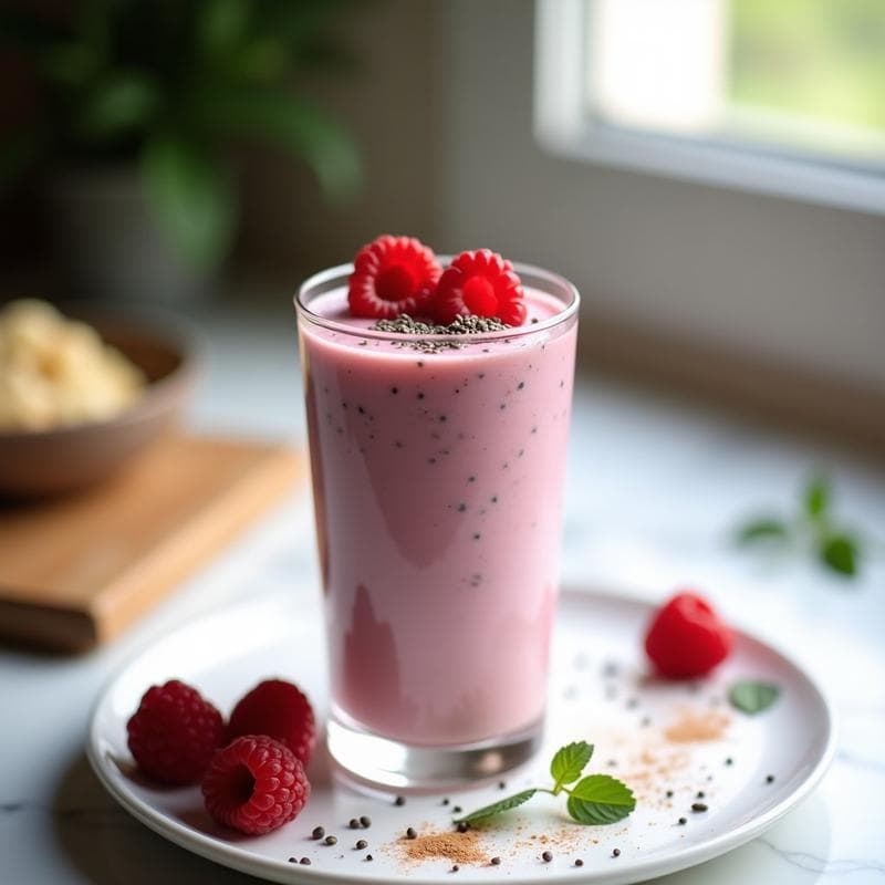 Batido de Kéfir y Frambuesas con Semillas de Chía: Desayuno Probiótico