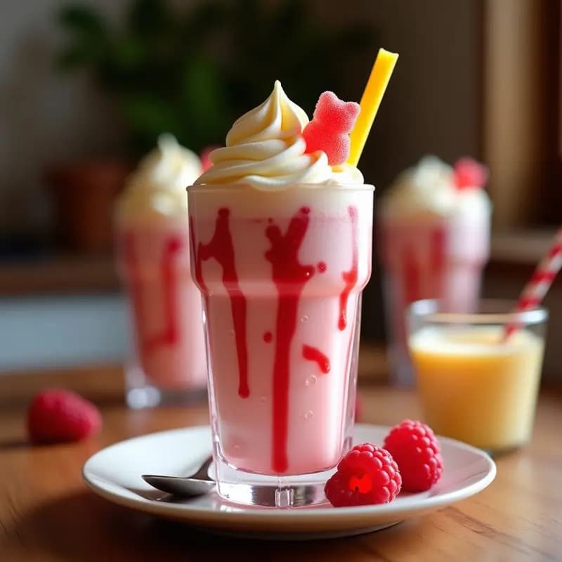 Batido de Lavado de Cerebro: Helado de Vainilla, Leche Merengada, Gominolas y Sirope de Frambuesa: Postre para Niños y Adultos