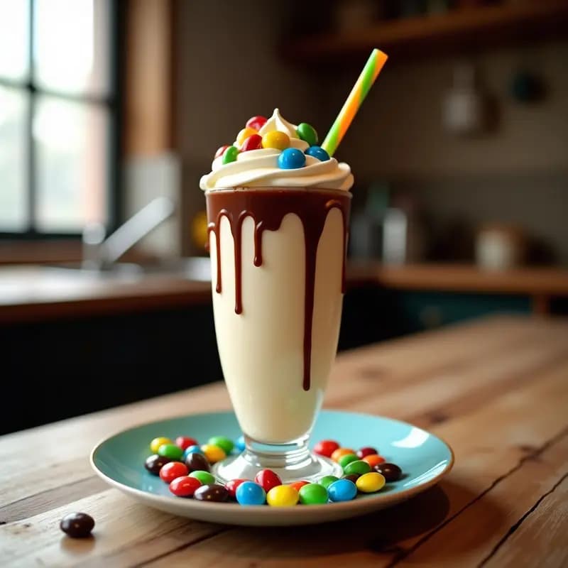 Batido de M&M con Helado de Vainilla y Leche Entera: Postre en Vaso Colorido