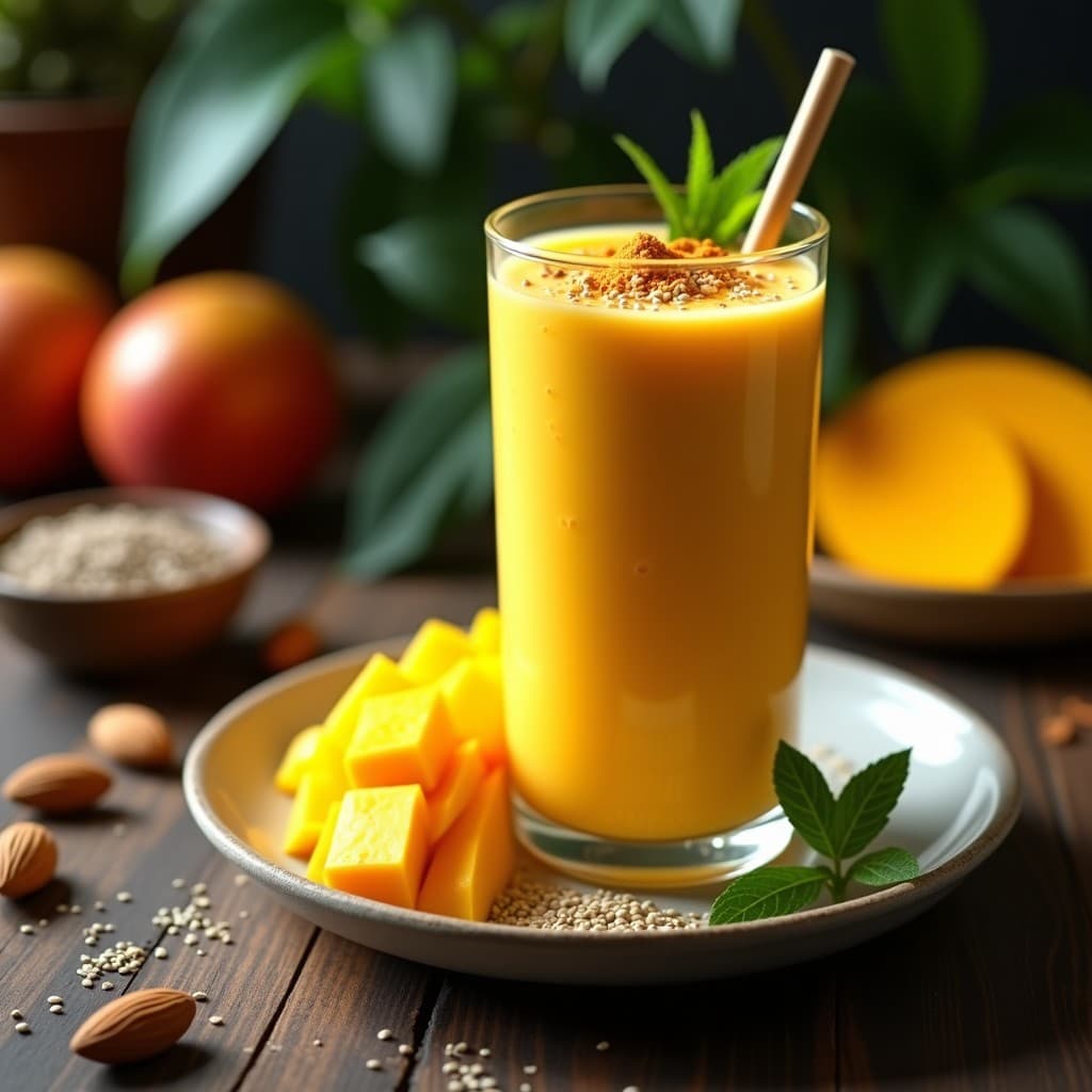 Batido de Mango y Cúrcuma con Leche de Almendras: Bebida Golden Latte Tropical en 5 Minutos