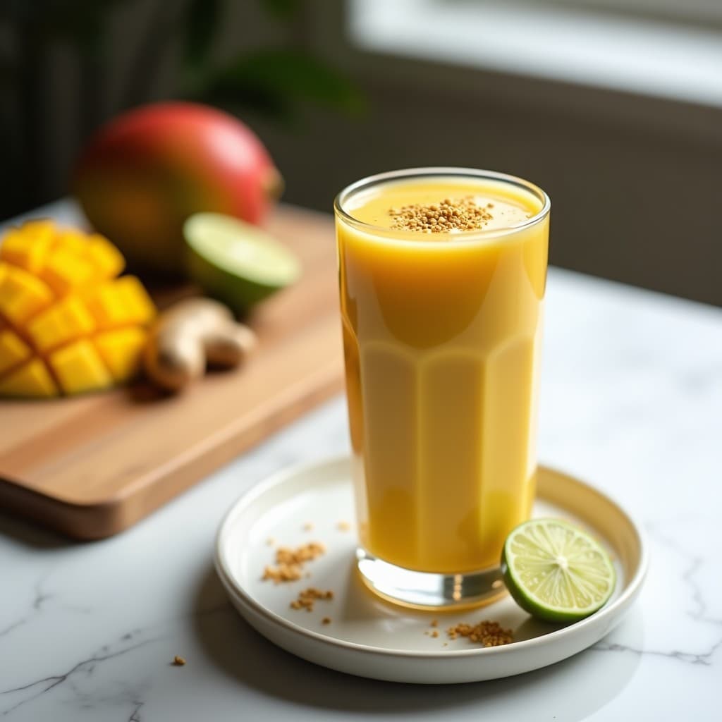 Batido de Mango y Jengibre con Topping de Semillas de Lino: Bebida Detox y Saciante