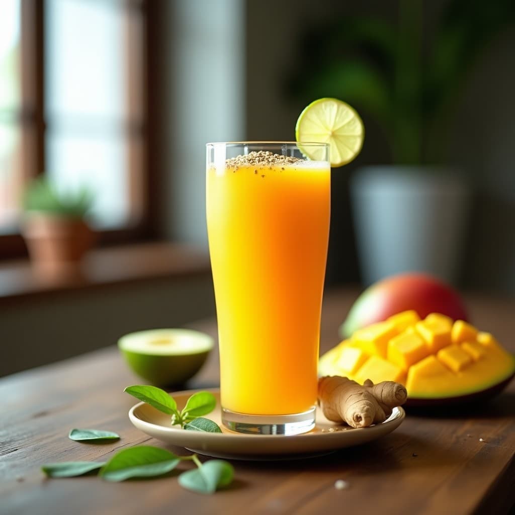 Batido de Mango y Kombucha con Semillas de Chía: Bebida Probiótica y Detox