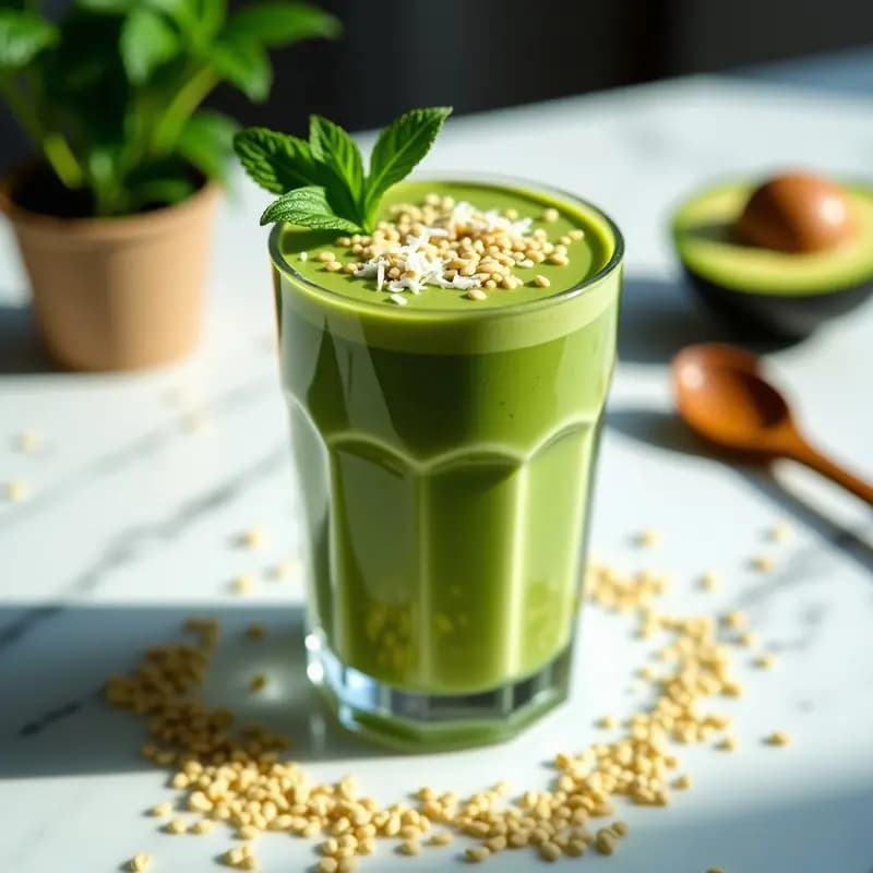 Batido de Matcha y Aguacate con Topping de Semillas de Cáñamo: Bebida Verde Superalimentada