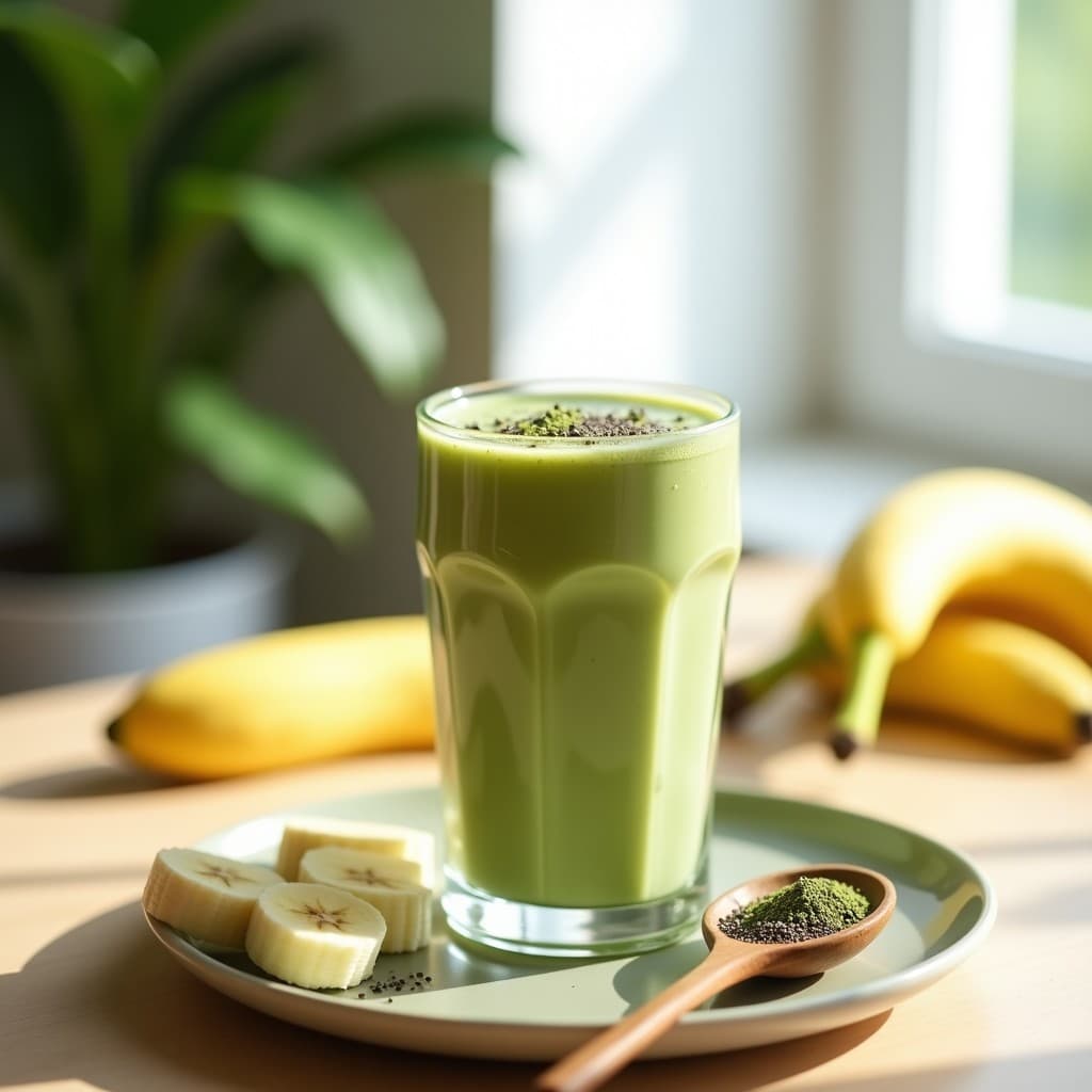 Batido de Matcha y Banana con Semillas de Chía: Desayuno Japonés Energético
