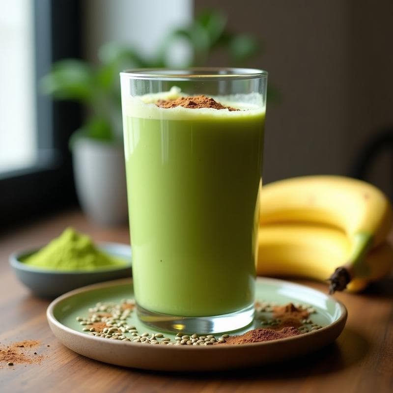Batido de Matcha y Plátano con Semillas de Cáñamo: Desayuno Energético Keto en 5 Minutos