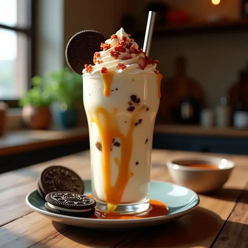 Batido Monster: Helado de Vainilla, Galletas Oreo, Salsa de Caramelo y Bacon Crujiente