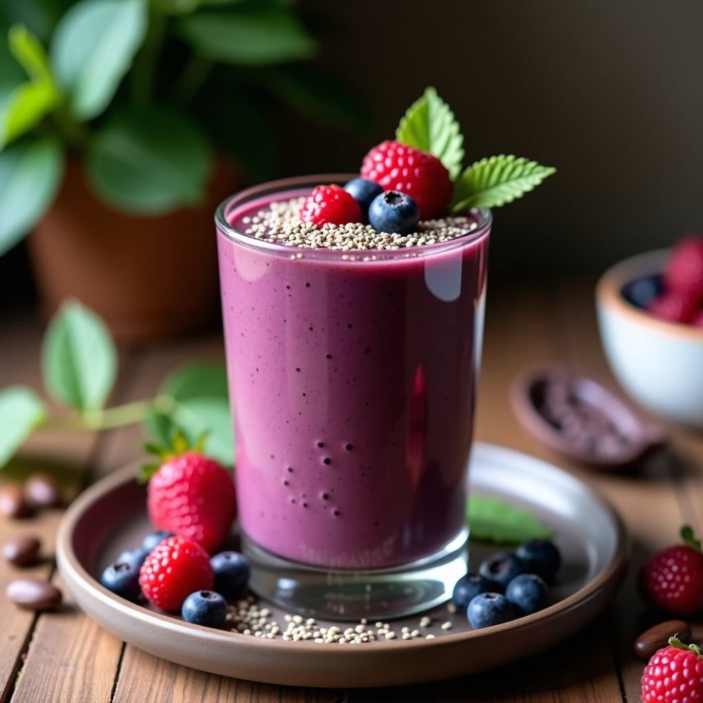 Batido de Moras y Chía con Leche de Árbol de Cacao: Bebida Vegana Antigua y Energizante