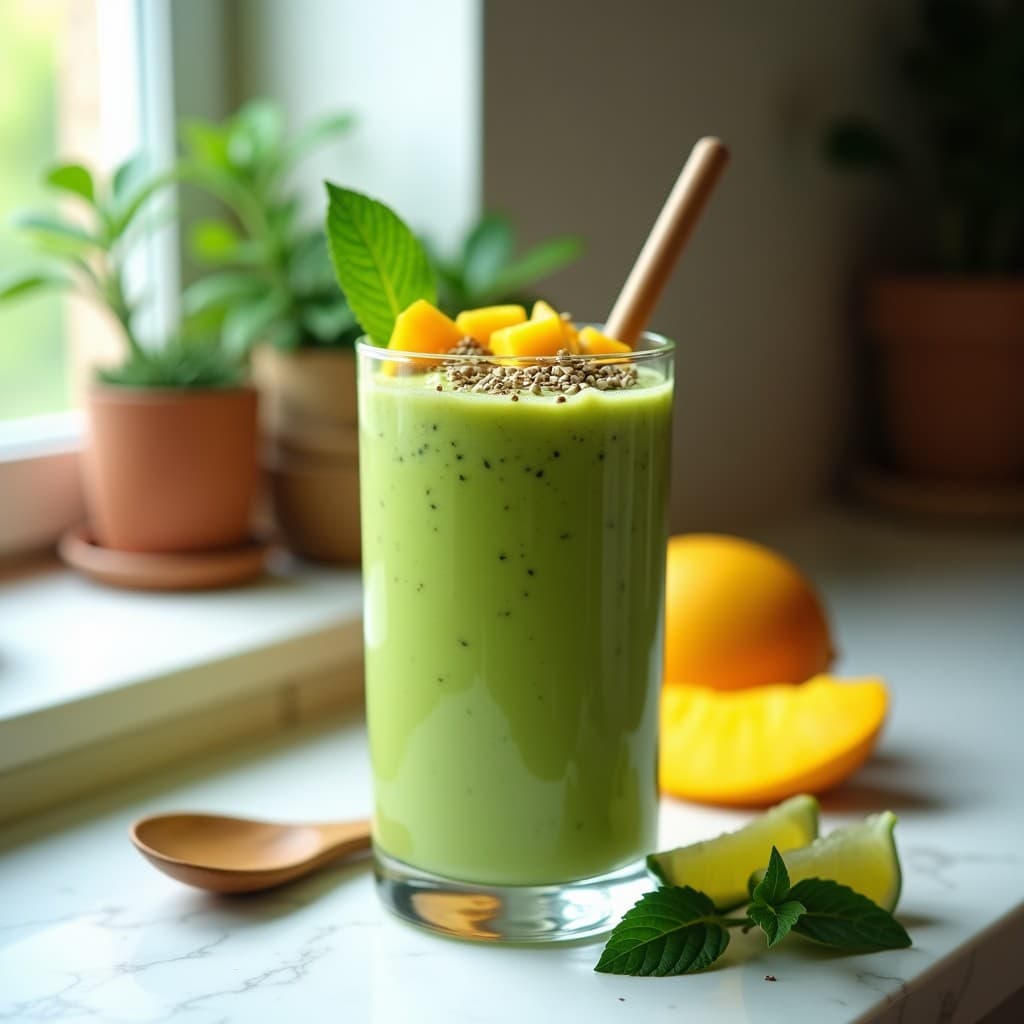 Batido de Moringa y Mango con Jengibre fresco: Bebida Superfood Antioxidante Sin Lácteos
