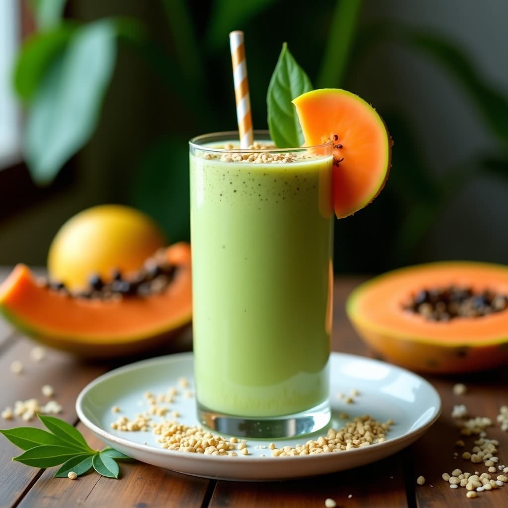 Batido de Moringa y Papaya con Semillas de Cáñamo: Desayuno Tropical Detox y Alta en Hierro