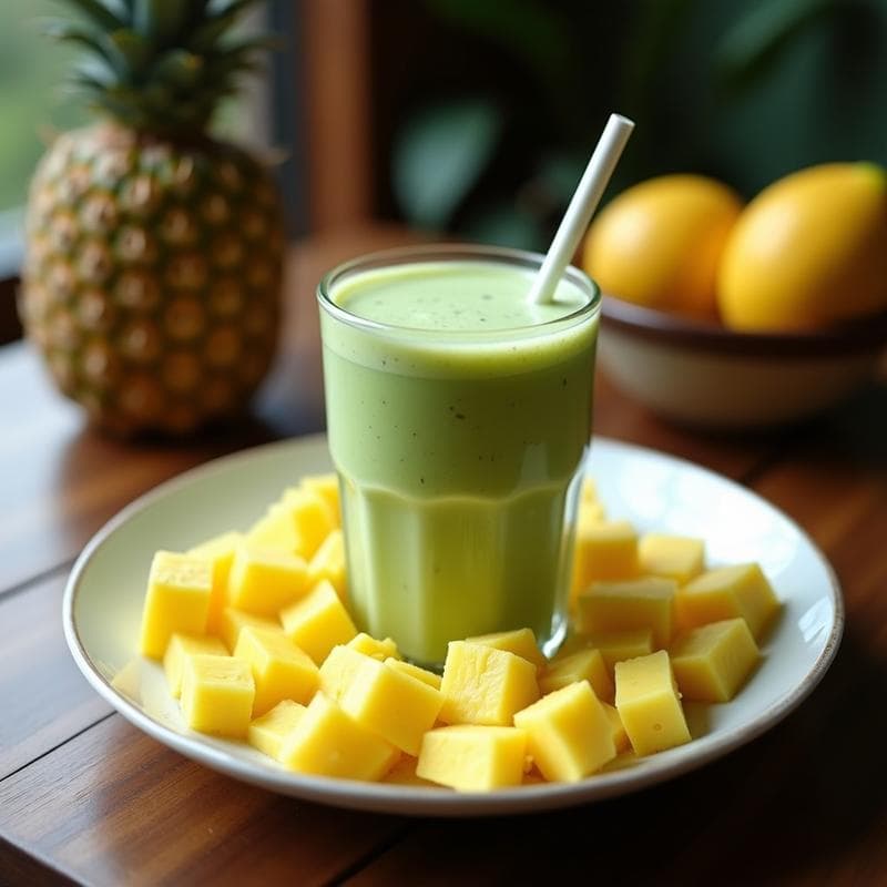 Batido de Moringa y Piña con Leche de Coco: Bebida Energética Tropical Sin Lácteos