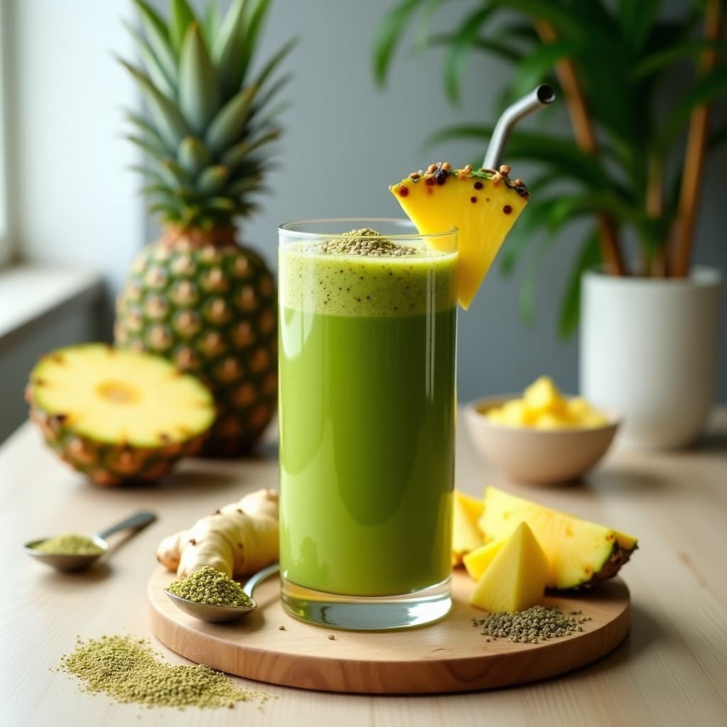 Batido de Moringa y Piña con Semillas de Cáñamo: Bebida Energizante Alta en Nutrientes