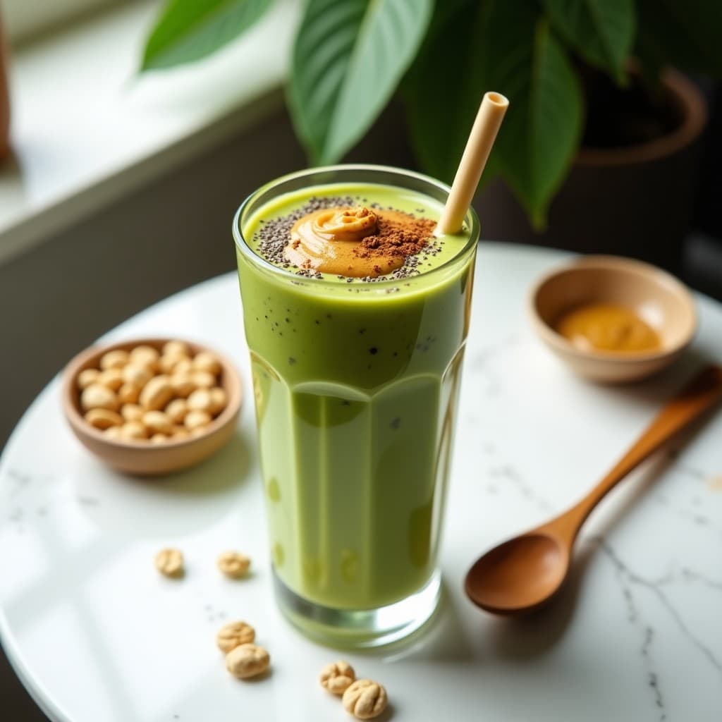 Batido de Moringa y Plátano con Toppings de Cacahuete: Desayuno Energético en 5 Minutos