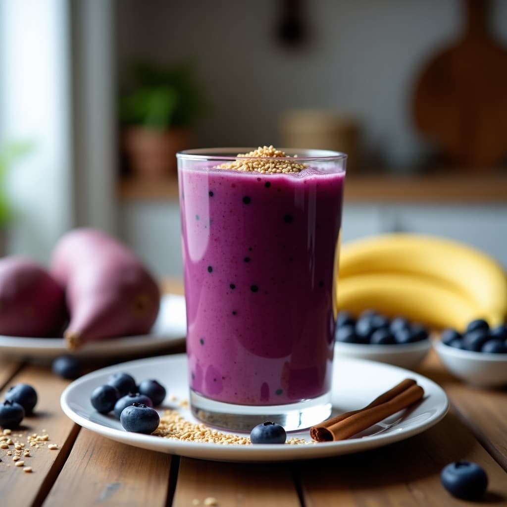 Batido de Papa Morada y Arándanos con Semillas de Lino: Bebida Antiinflamatoria y Detox