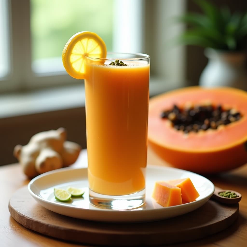 Batido de Papaya Fermentada y Jengibre con Semillas de Cardamomo: Bebida Probiótica para el Sistema Digestivo