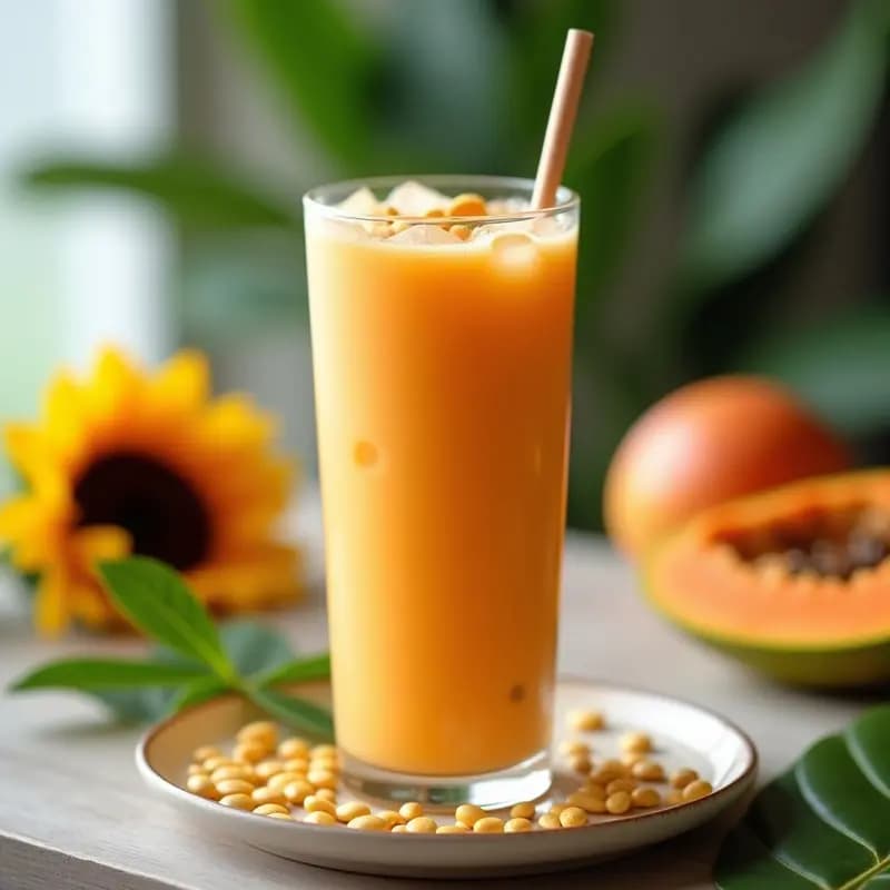 Batido de Papaya y Leche de Macadamia con Semillas de Girasol: Bebida Tropical Sin Lactosa