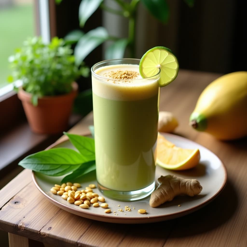 Batido de Papaya Verde y Pepitas de Calabaza con Jengibre: Bebida Ayurvédica Energizante