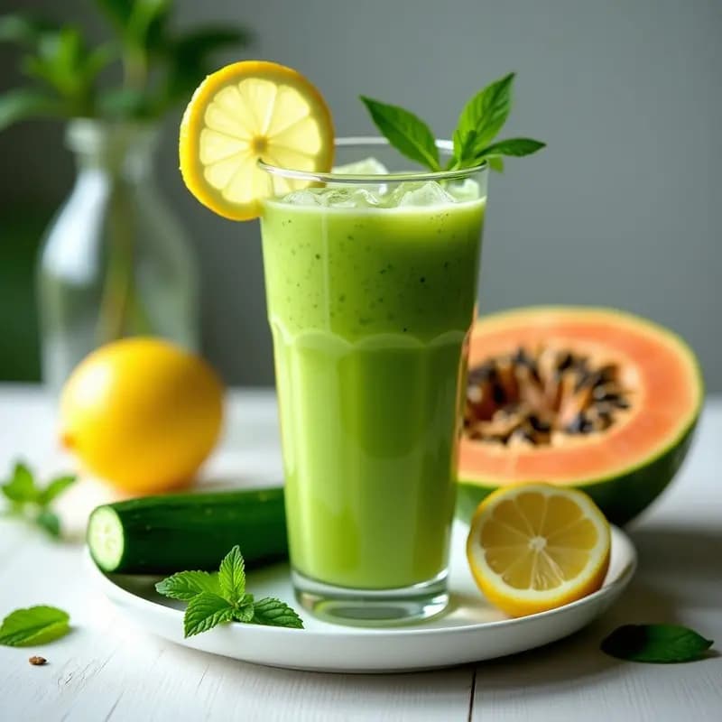 Batido de Papaya Verde y Pepino con Limón y Menta: Bebida Detox Tailandesa en 7 Minutos