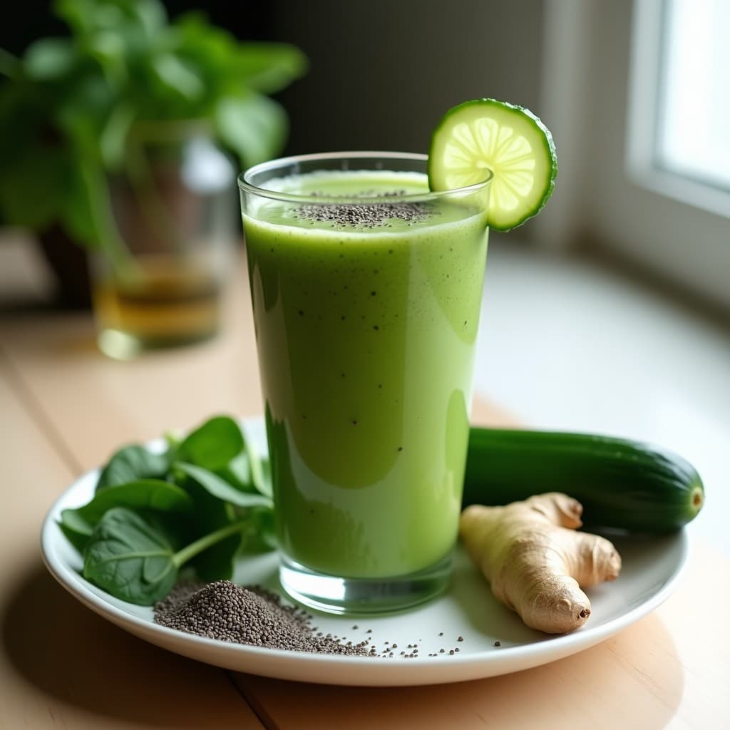 Batido de Pepino, Espinaca y Jengibre con Chía: Bebida Detox y Desintoxicante