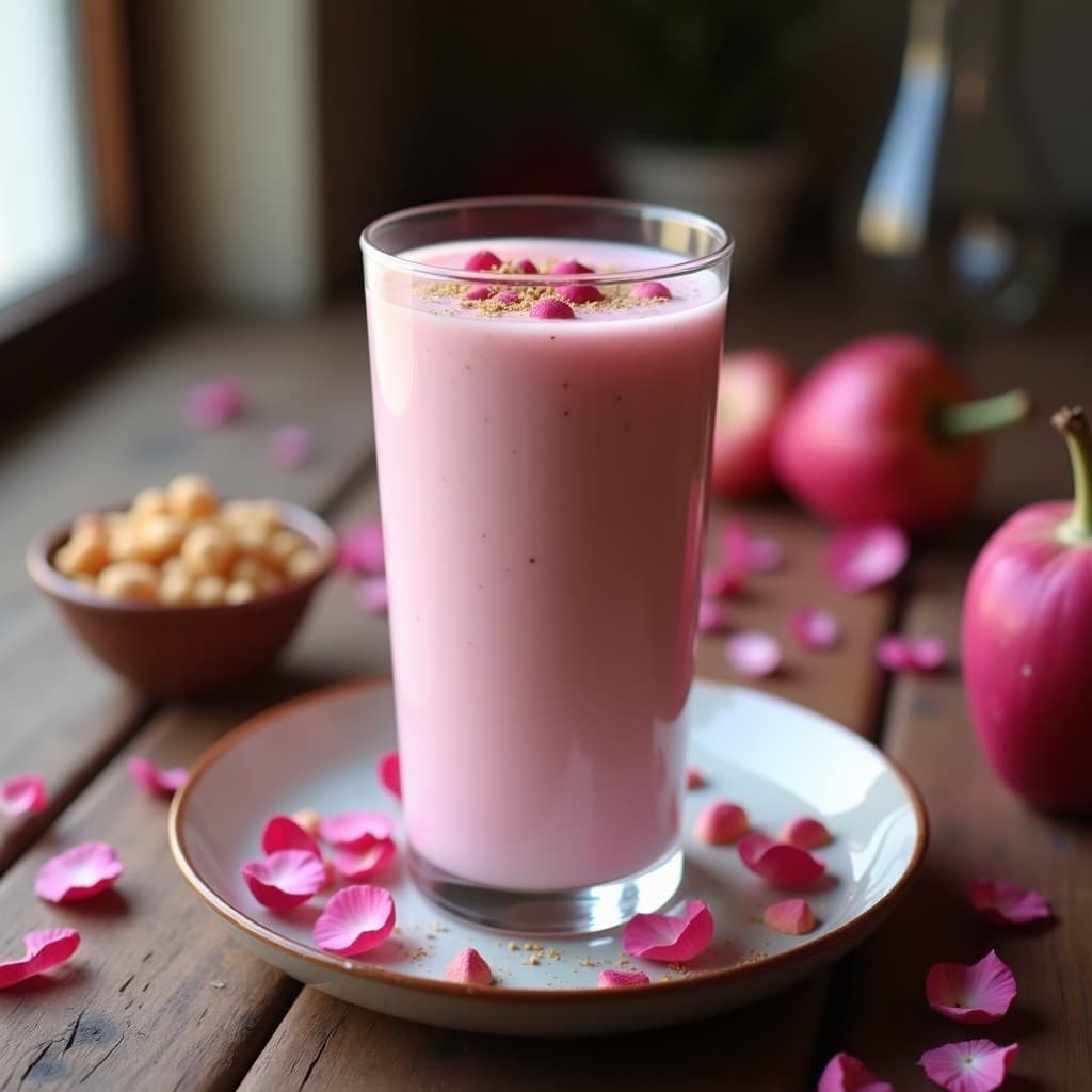 Batido de Pétilos de Rosa y Yogur Griego: Bebida Floral y Probiótica en 5 Minutos