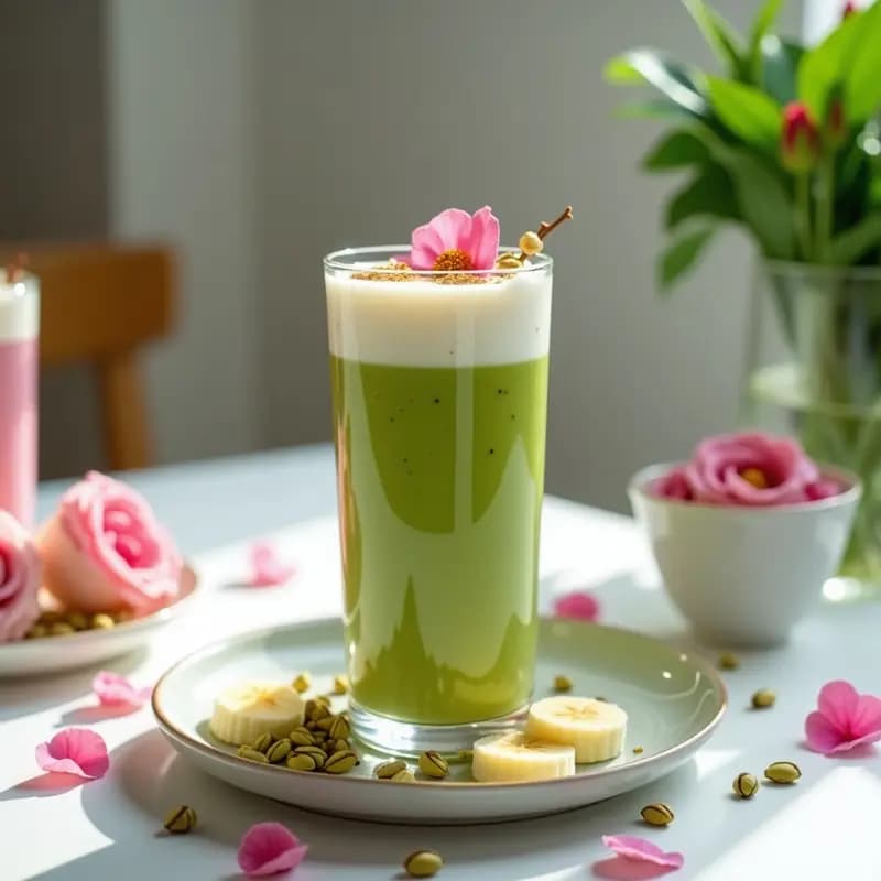 Batido de Pistacho y Rosa con Leche de Almendras: Bebida Floral y Cremosa en 5 Minutos