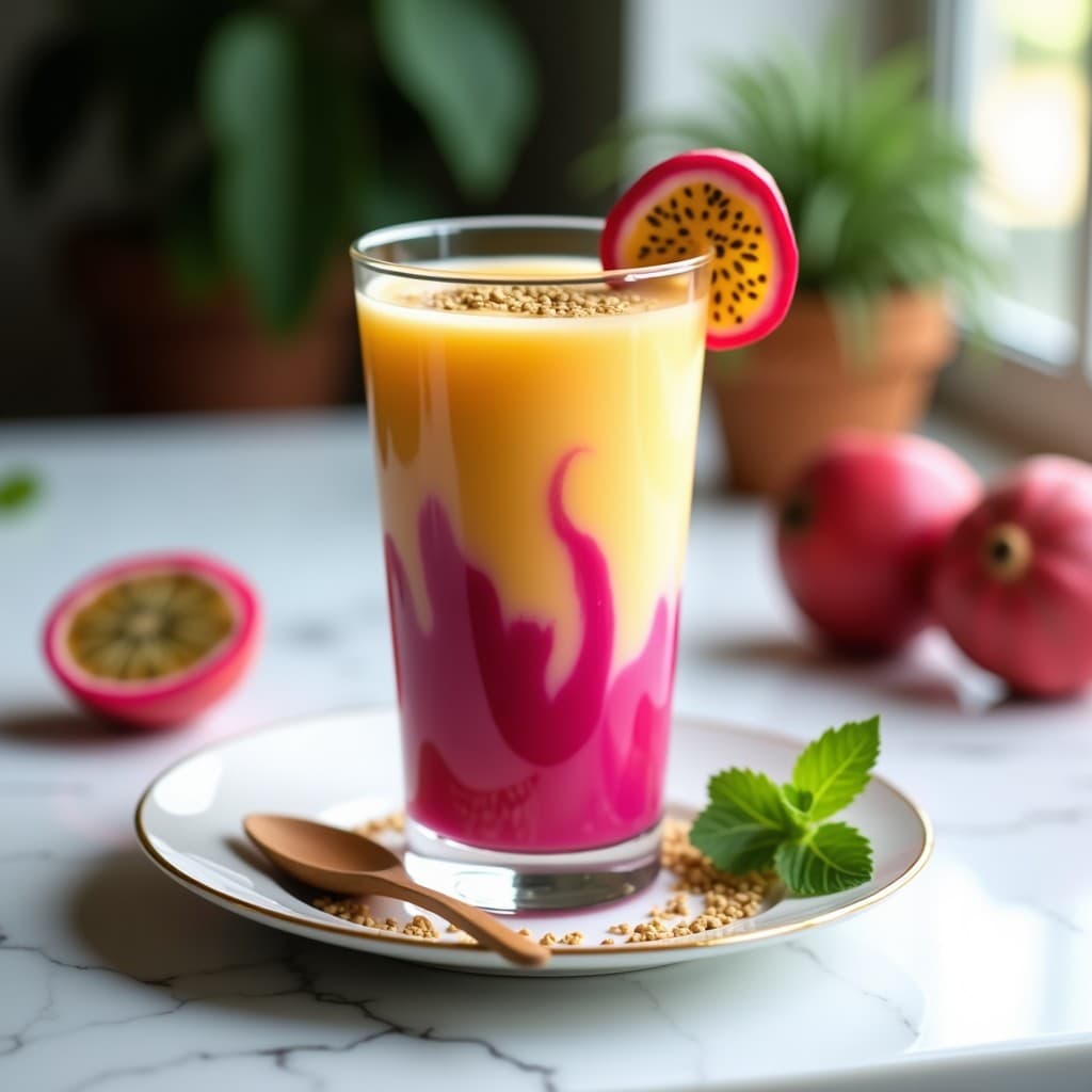 Batido de Pitahaya y Maracuyá con Semillas de Cardamomo: Bebida Antioxidante y Exótica Sin Lácteos