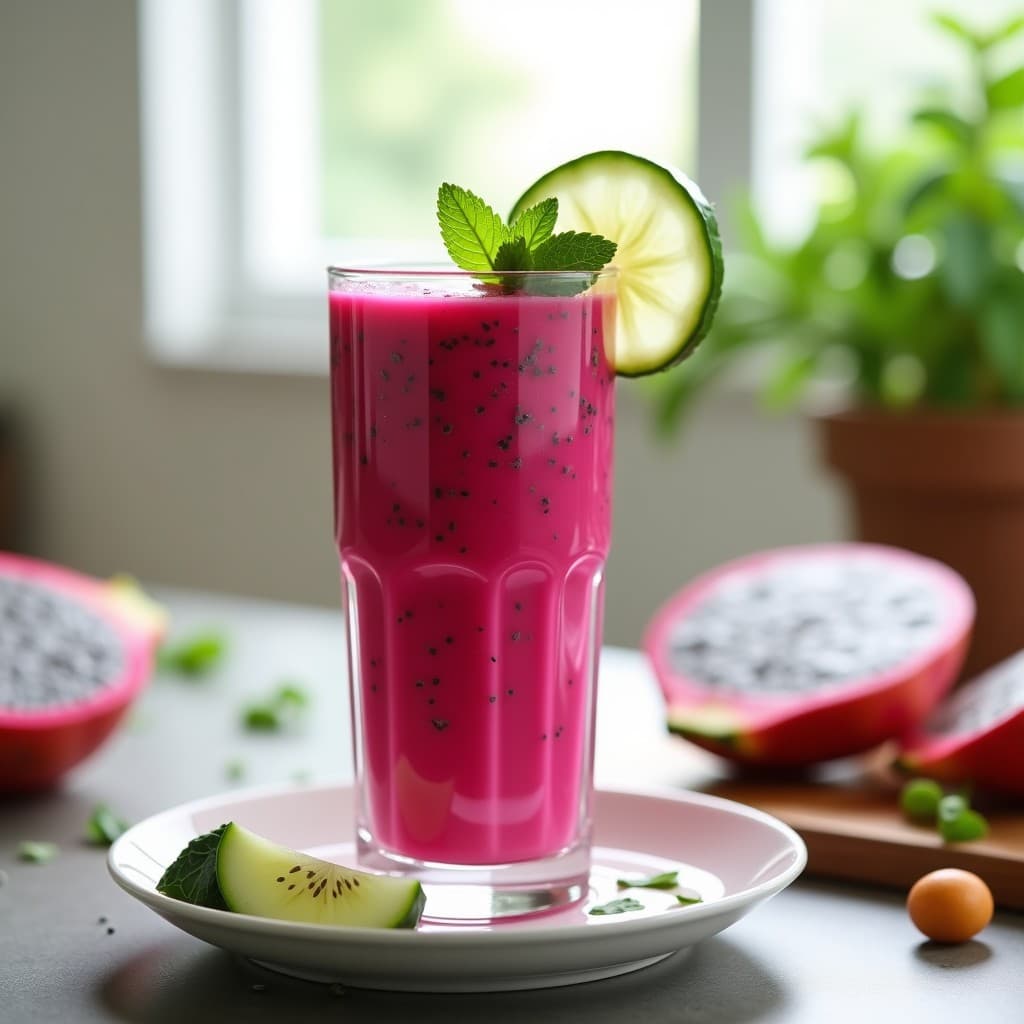 Batido de Pitahaya, Pepino y Menta con Semillas de Chía: Bebida Refrescante y Depurativa