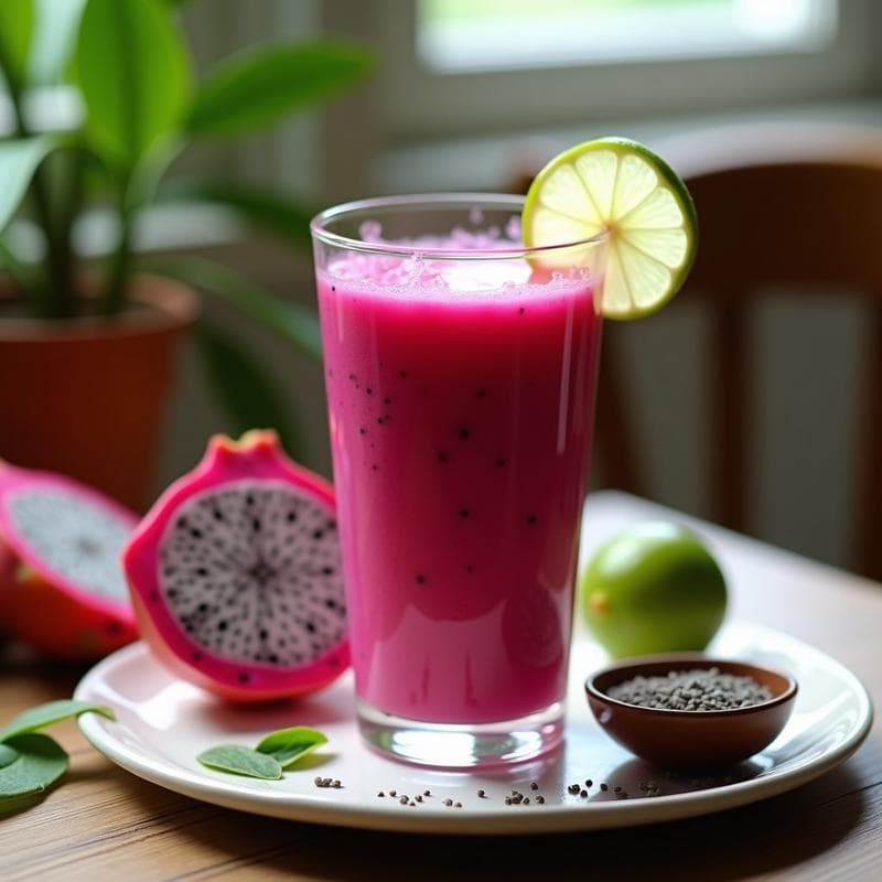 Batido de Pitahaya Rosa y Limón Kaffir: Bebida Antioxidante Tailandesa Sin Azúcar y Diurética
