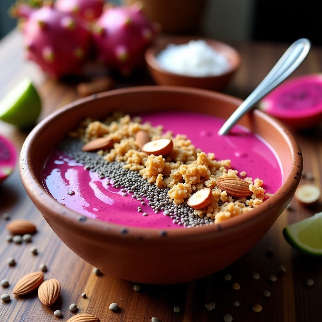 Batido de Pitaya Rosa y Semillas de Chía con Granola de Amaranth: Desayuno Mexicano Sin Azúcar