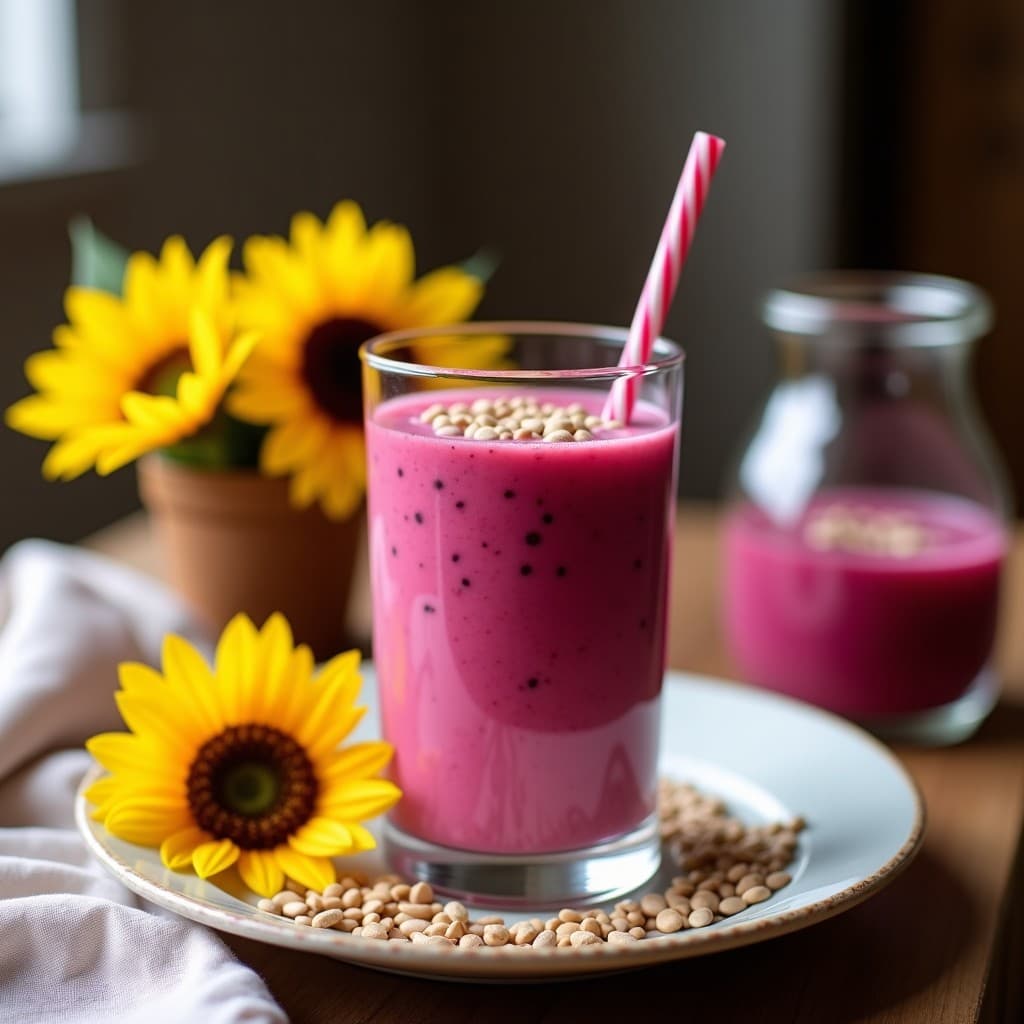 Batido de Pitaya y Leche de Coco con Topping de Semillas de Girasol: Desayuno Antioxidante