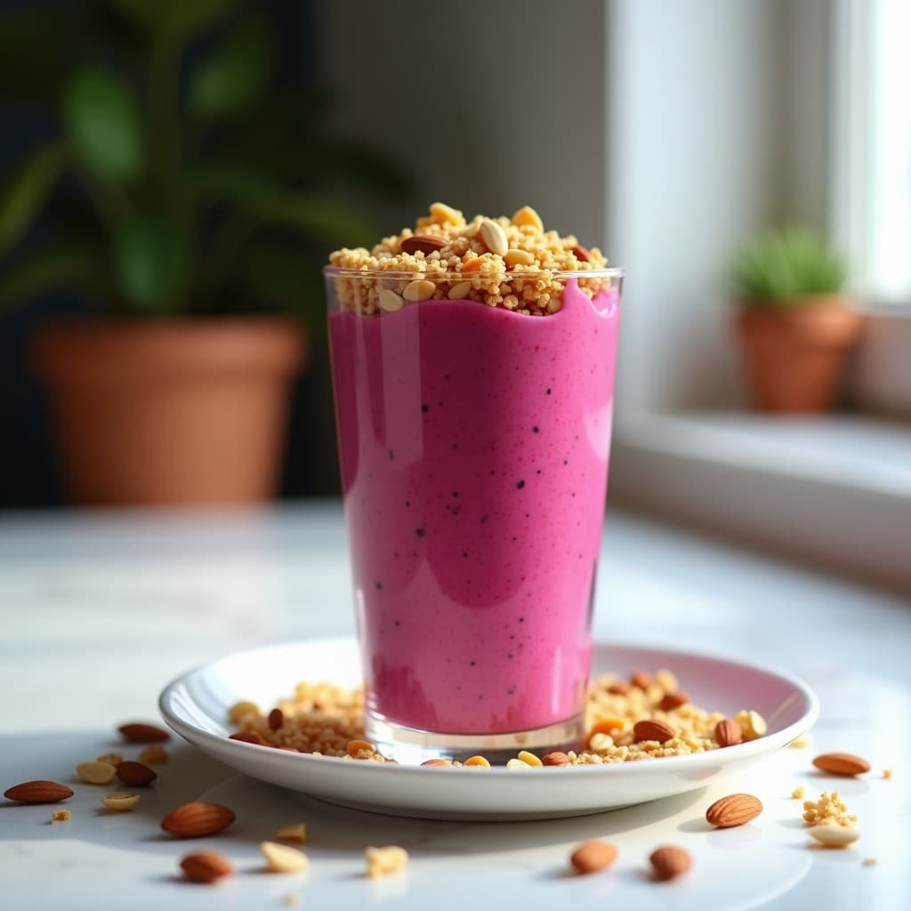 Batido de Pitaya y Yogur Griego con Granola de Quinoa: Desayuno Antioxidante y Saciante